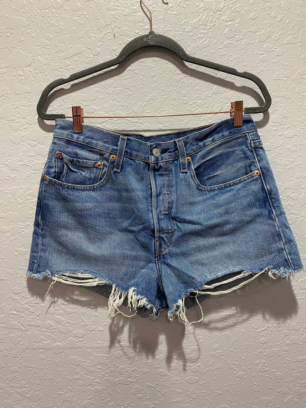 Levi's Cut off Distressed Blue Jean Shorts high waisted  Sz 30 Boho  Festival